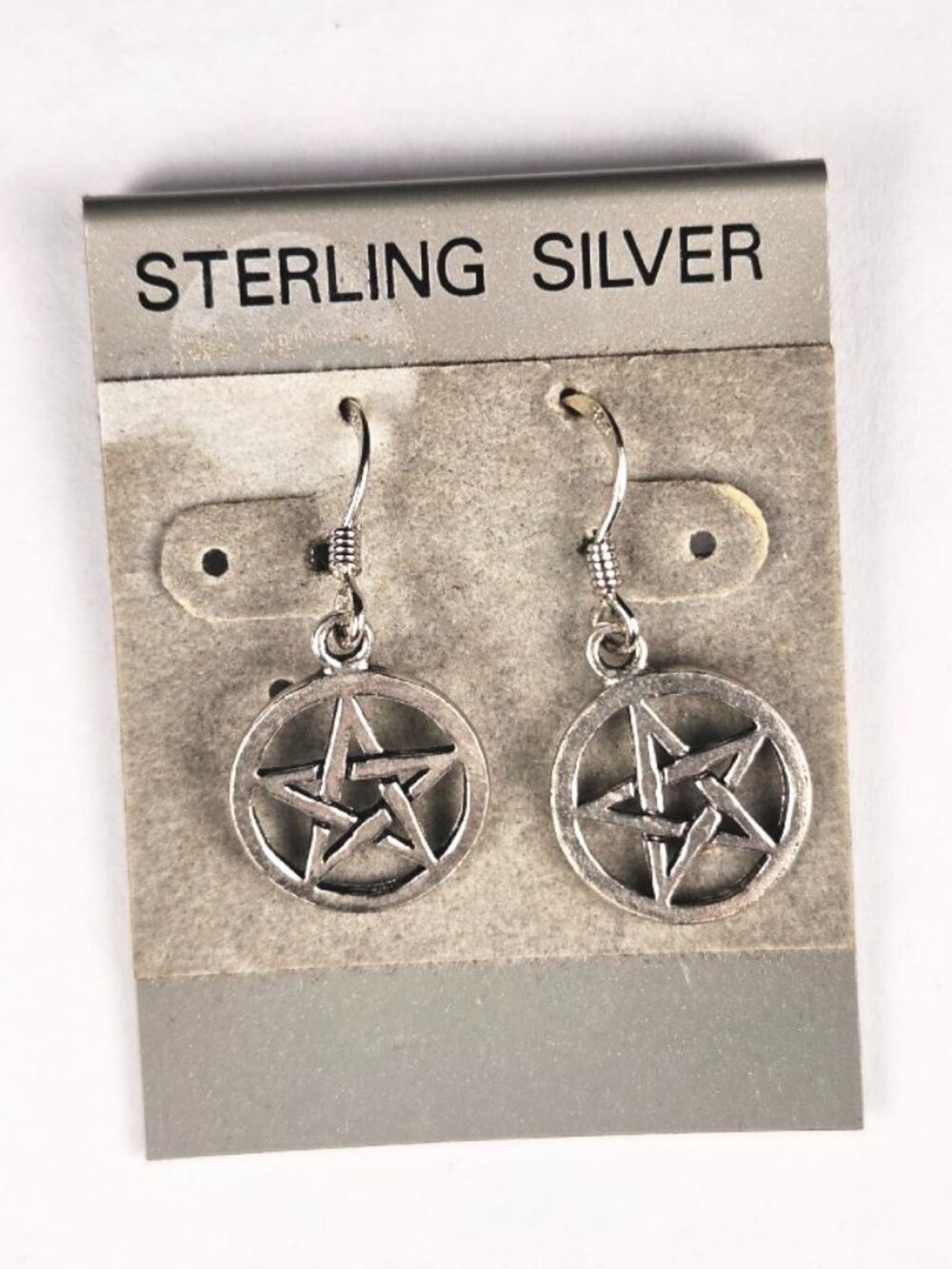 925 Sterling Silver Pentagram Pentacle Dangle Earrings Wiccan Pagan Goth